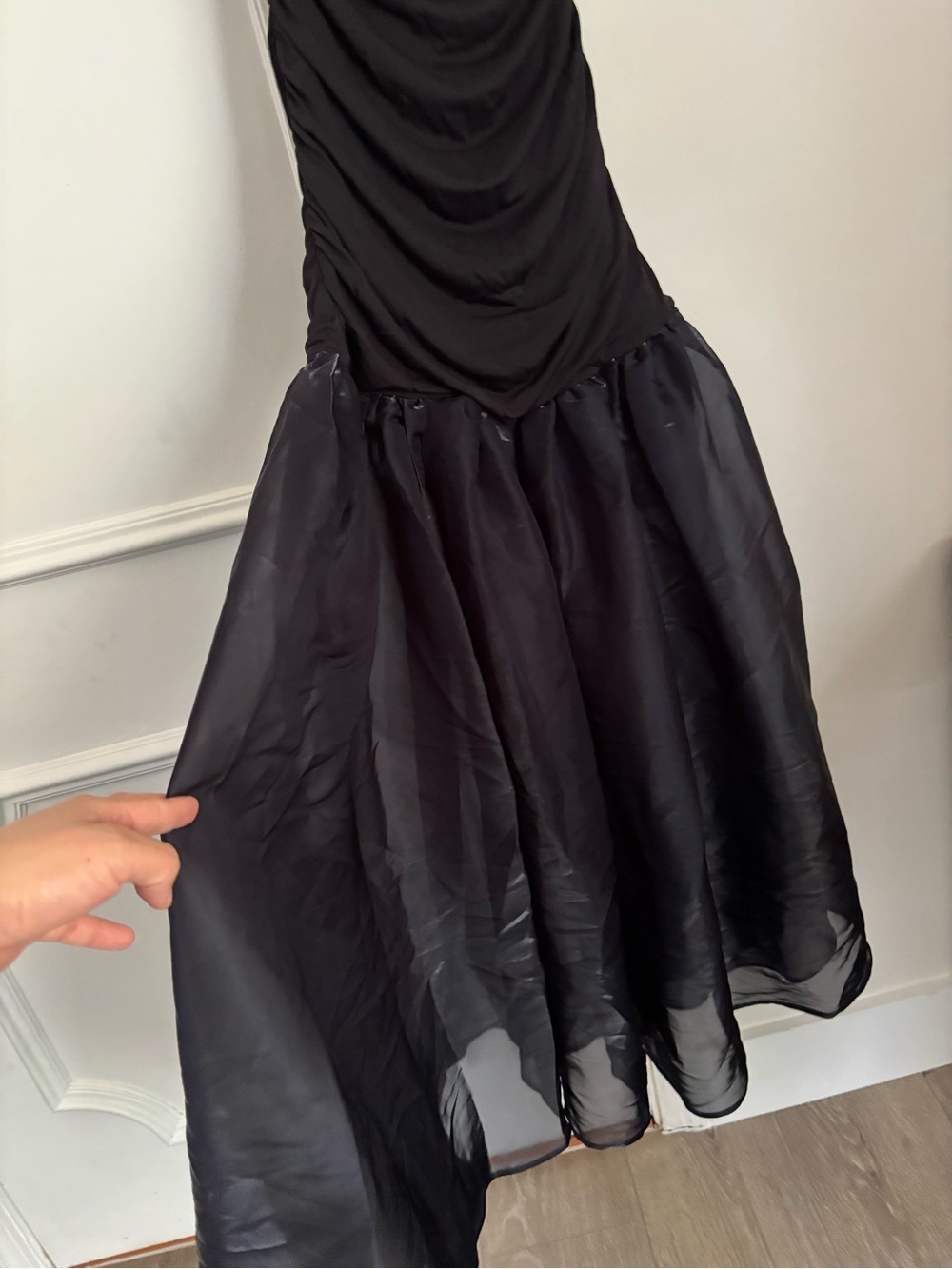 STAUD Black Ruched Jersey Top with Sheer Navy Organza Maxi Skirt - Picture 12 of 12